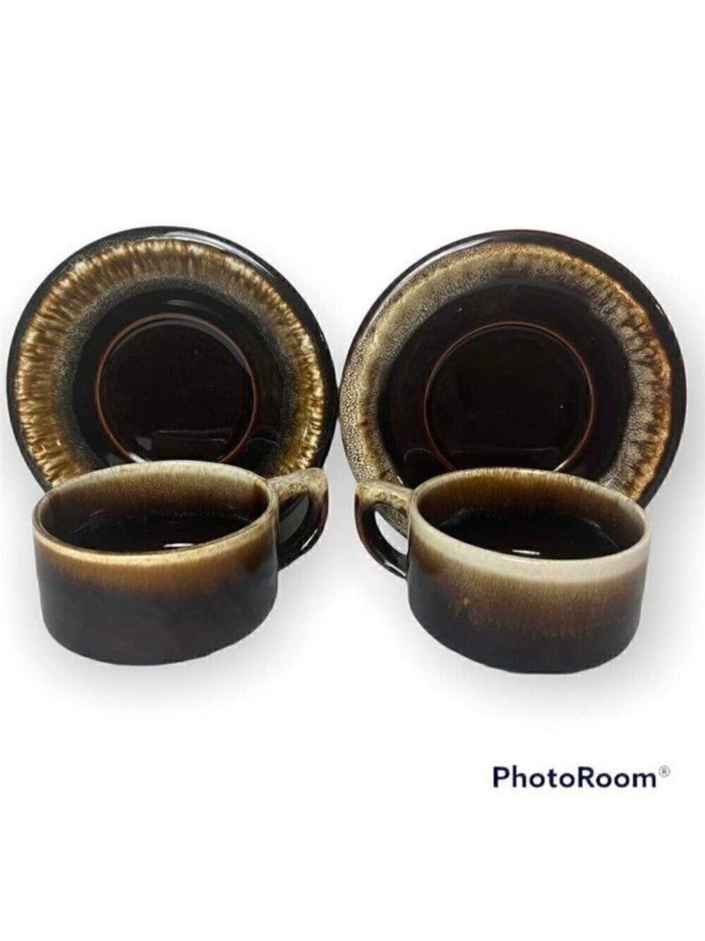 Vintage Pfaltzgraff Brown Drip Coffee Cups and Saucers